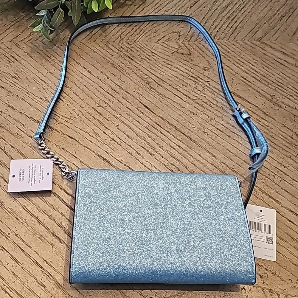 Kate Spade tinsel flap crossbody sparkly blue bag NWT